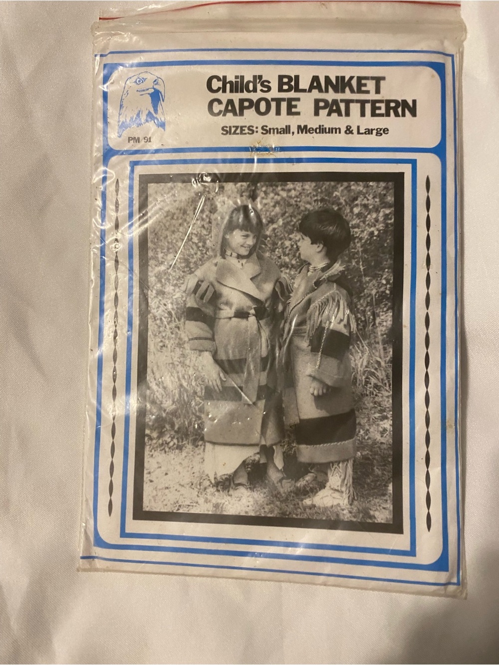 Child's Blanket Capote Pattern with Blue Trim - Sewing Pattern